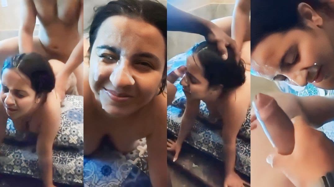 Horny Girlfriend in a Threesome Fuck Gets a Cum Shower