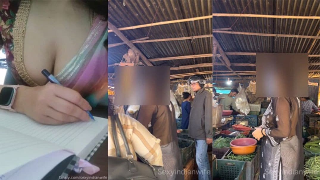 Sexy Indian Wife Dare in Crowded Veg Market & Hotel Dare with Cleavage Show
