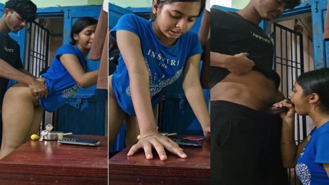 Horny Babe Sucking and Standing Doggy Fuck